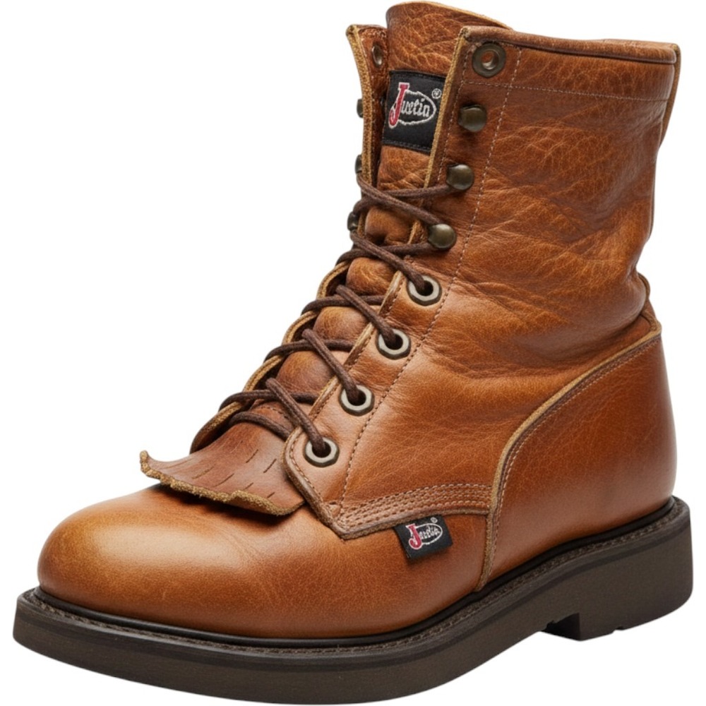 Justin Original Workboots Women 6.5 B Brown Leather Kiltie Lace Up L762 USA Made